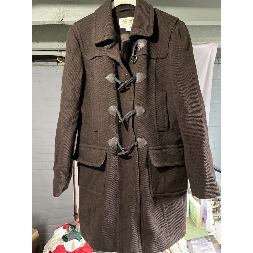 Vtg Talbots Coat Womens 10 Chocolate Brown Wool Blend  Pea Ribbed Toggle Lined